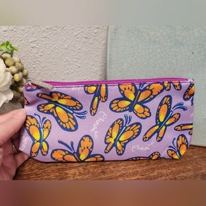 Clinique Lavender Pouch with Orange Butterfly Design 9x5x2.5 New